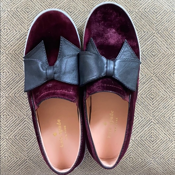 kate spade Shoes - ~Kate Spade~ Red Velour Black Bow Shoes